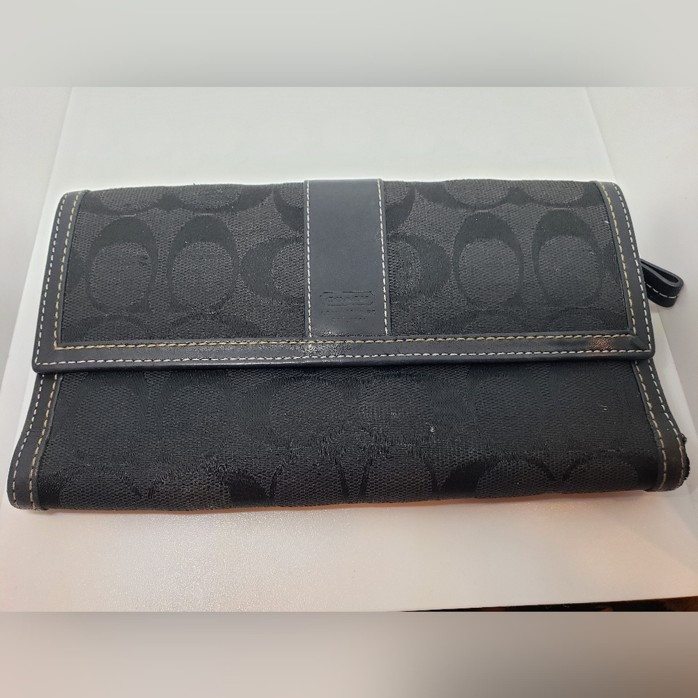 COACH Signature Stripe Black Full Size Ladies Wallet